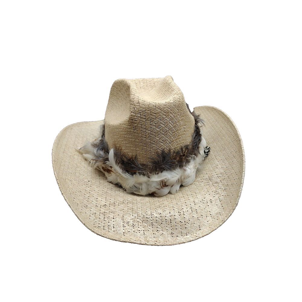 Vintage Texas Style Comanche Straw Cowboy Hat with Feathers USA 6 7/8 MX 55 80's - Picture 1 of 12